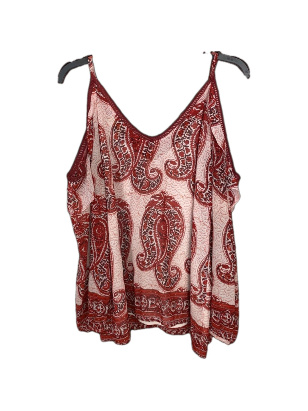 Skies Are Blue Cold Shoulder Blouse Womens L Red Paisley Boho Top - Picture 2 of 5